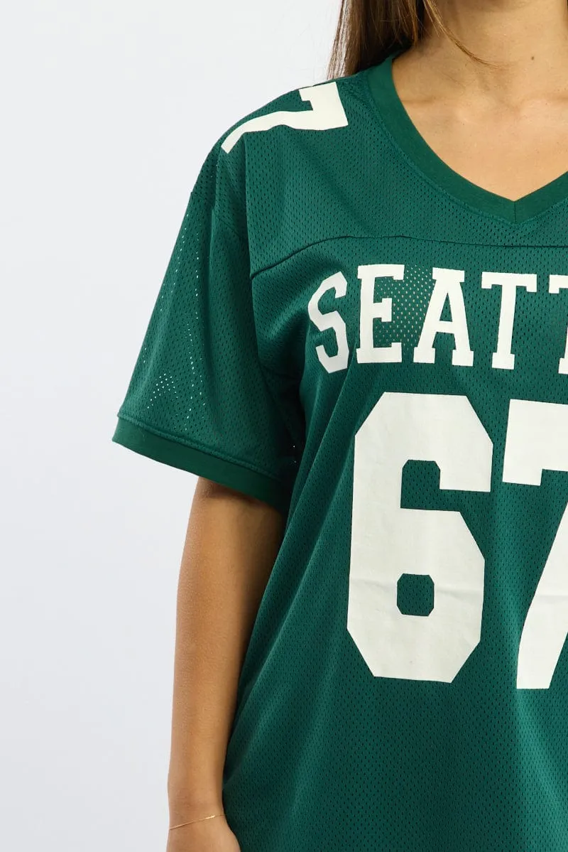 Green Sport Tee V-neck Classic Comfort Style Light Wear