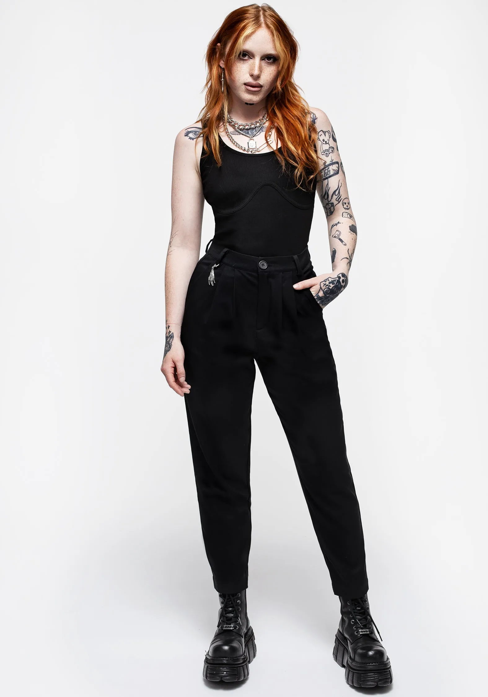 Malverde High Waist Tapered Trousers - Black Comfort Flex Perfect Movement