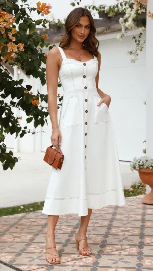 Indigo Midi Dress - White Denim Bridge Walk