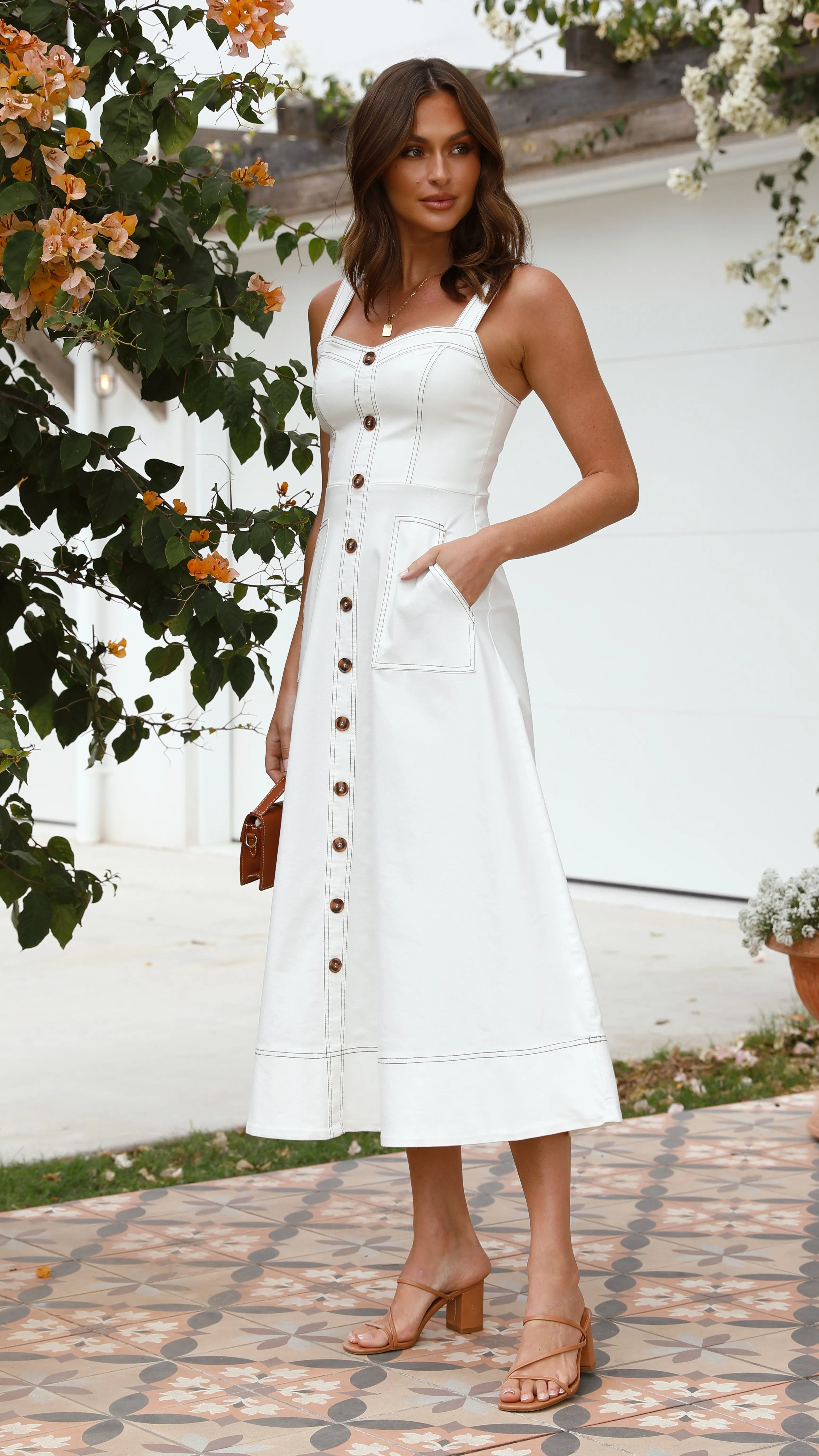 Dinner Hall Quick Change Indigo Midi Dress - White Denim