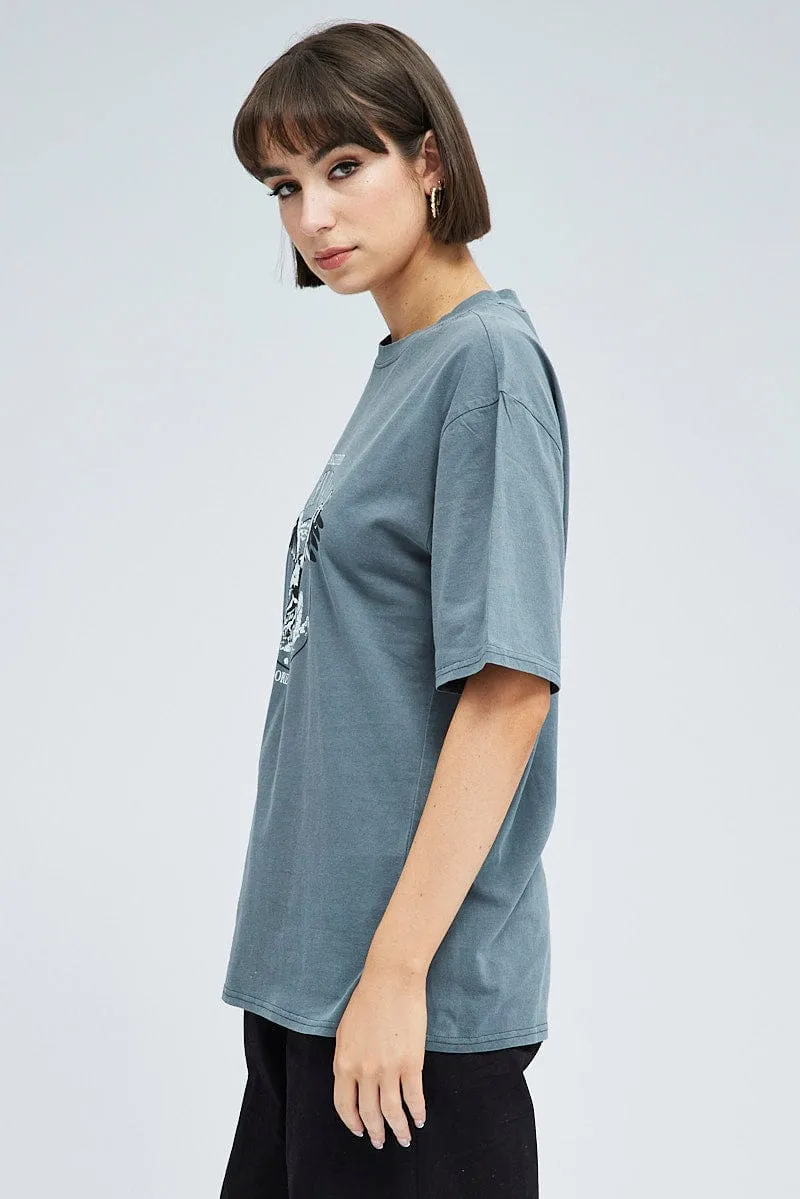Grey Graphic Tee Short Sleeve Crew Neck Print Effortless Wear