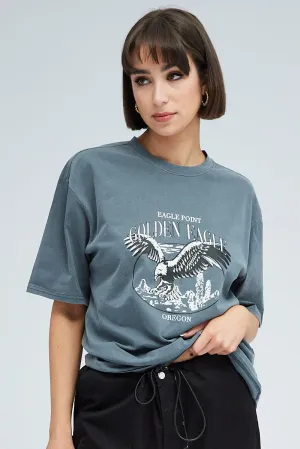 Grey Graphic Tee Short Sleeve Crew Neck Print Comfy Wardrobe Sublimation Printed Collar