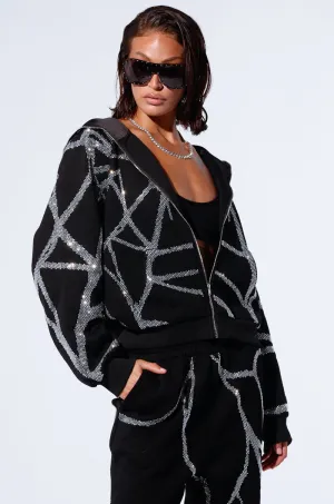Functional Wear SPIDER SEQUIN DETAIL ZIP UP HOODIE