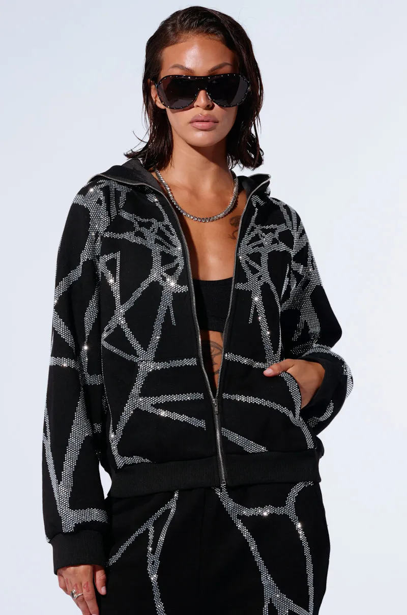 product premium quality assurance Unisex SPIDER SEQUIN DETAIL ZIP UP HOODIE