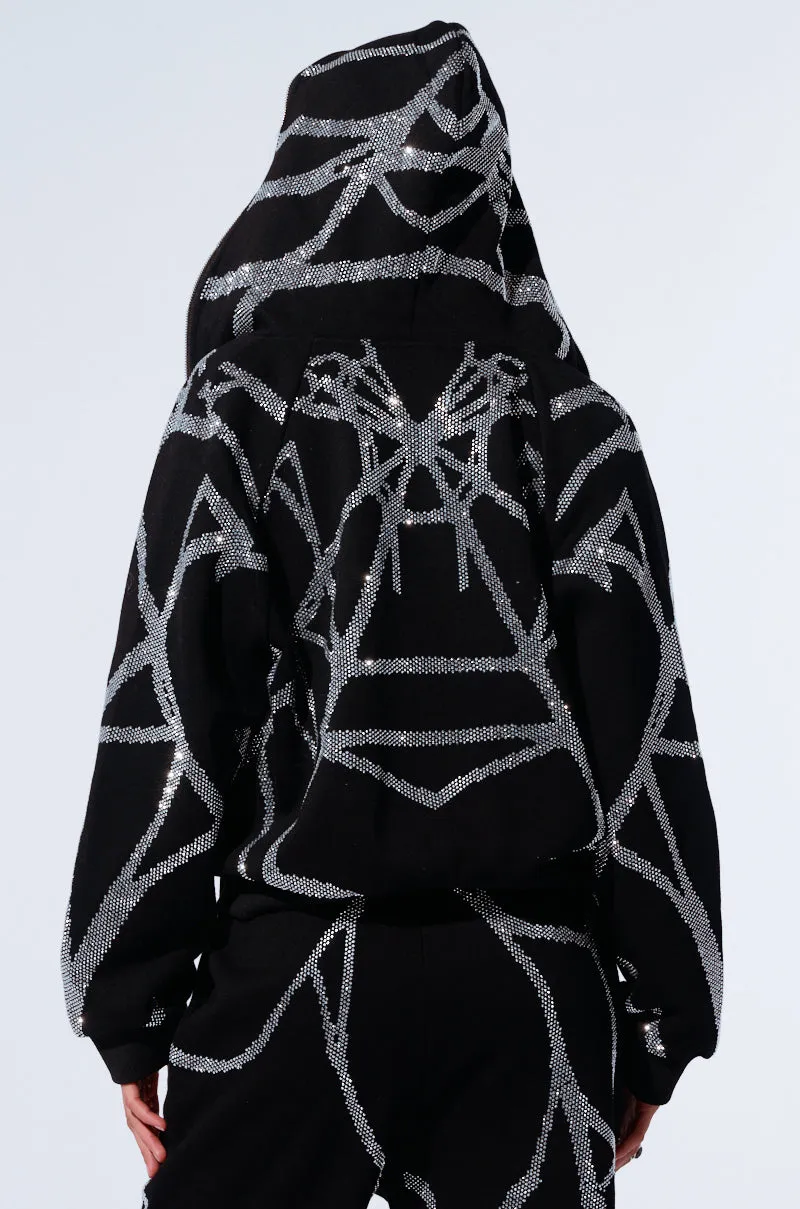 Vibrant Print Fashion Wearable SPIDER SEQUIN DETAIL ZIP UP HOODIE