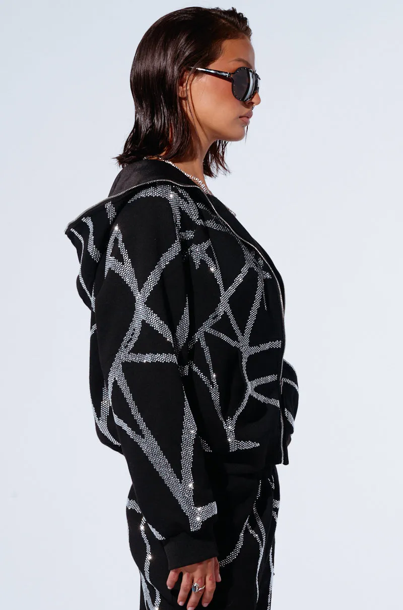 product casual elegance blend SPIDER SEQUIN DETAIL ZIP UP HOODIE
