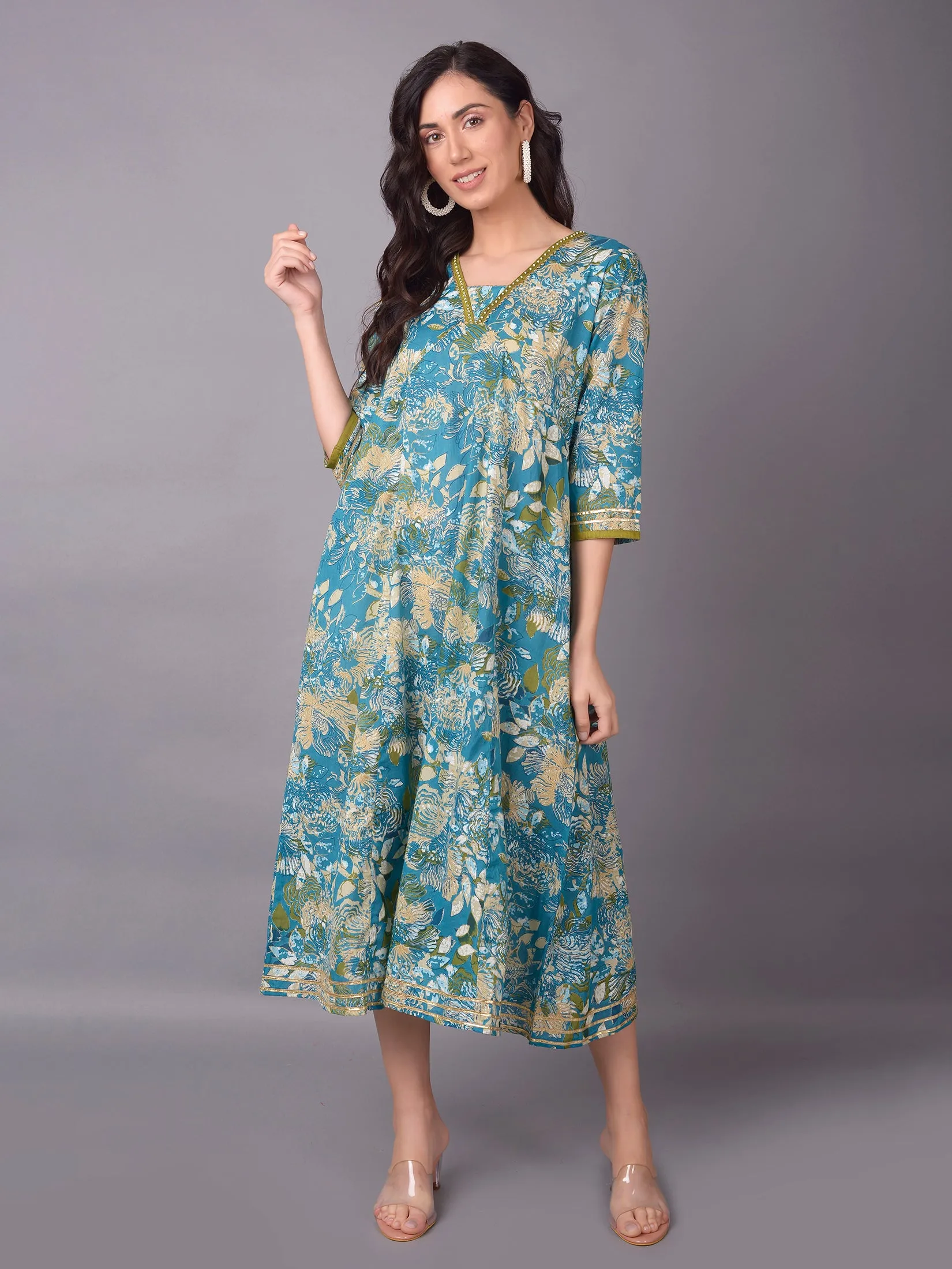 Women Blue Floral Printed Dress Comfortable Outfit