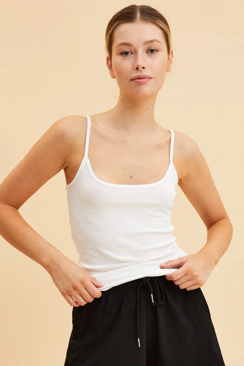 White Singlet Top Base Layer Sccop Neck Sleeveless Winter Fit