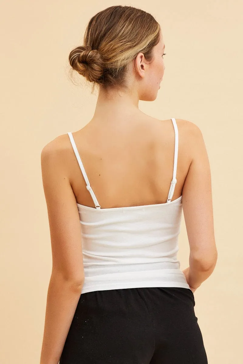 White Singlet Top Base Layer Sccop Neck Sleeveless Cool Design