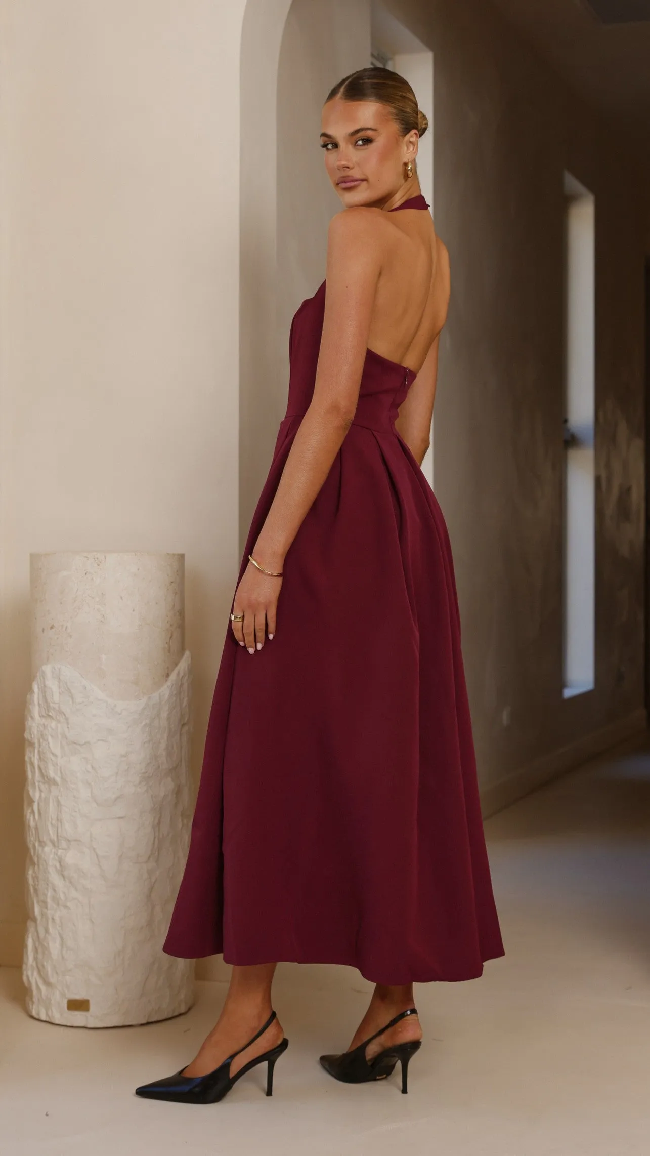 Kristen Maxi Dress - Wine Ruffle Hem Yellow Sun