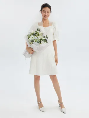 Street Look Ruffle Sleeve Square Neck Jacquard Midi Dress
