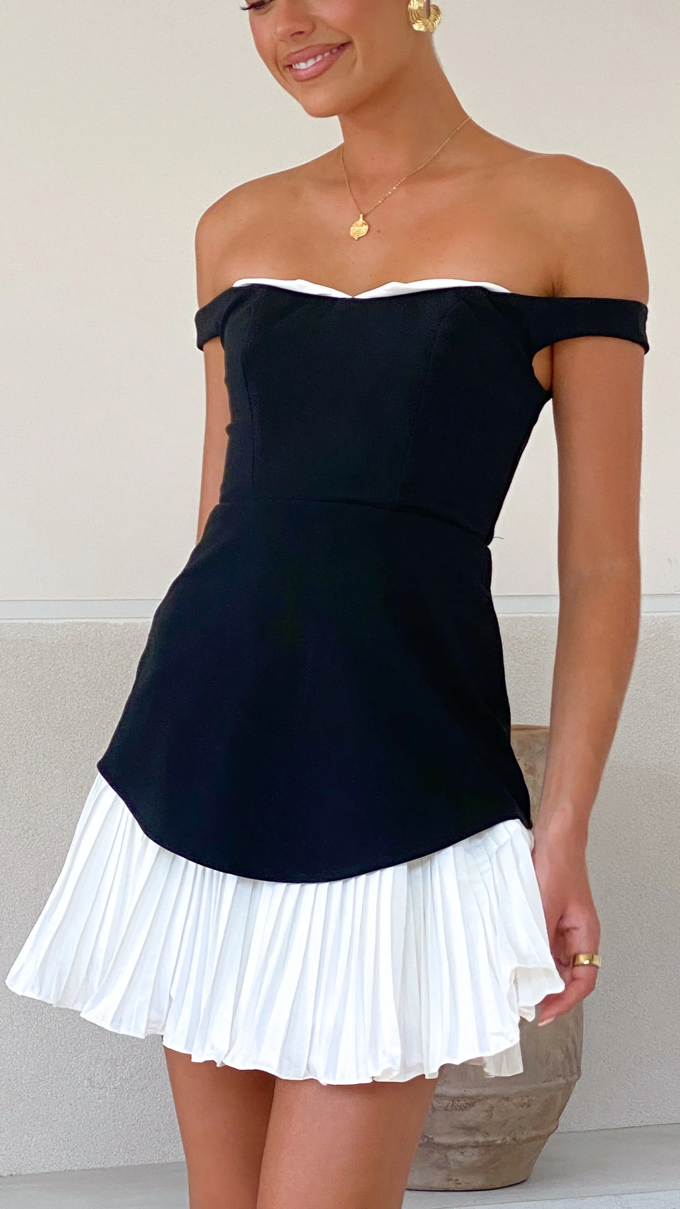 Talmai Mini Dress - Black / White Breathable Material