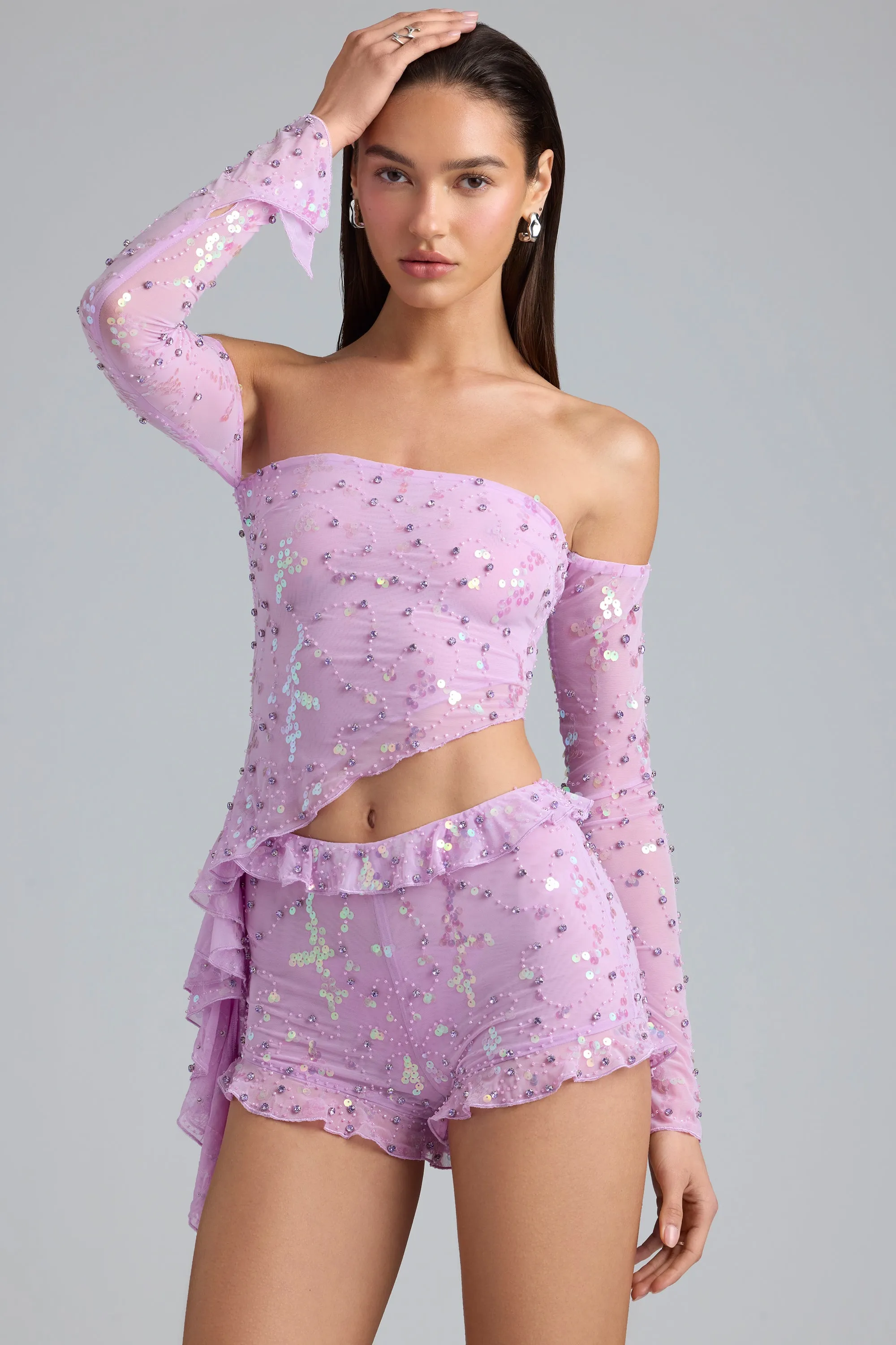 Ruffle Mid-Rise Hot Pant Shorts in Violet Pink Daily Fit Running Gear