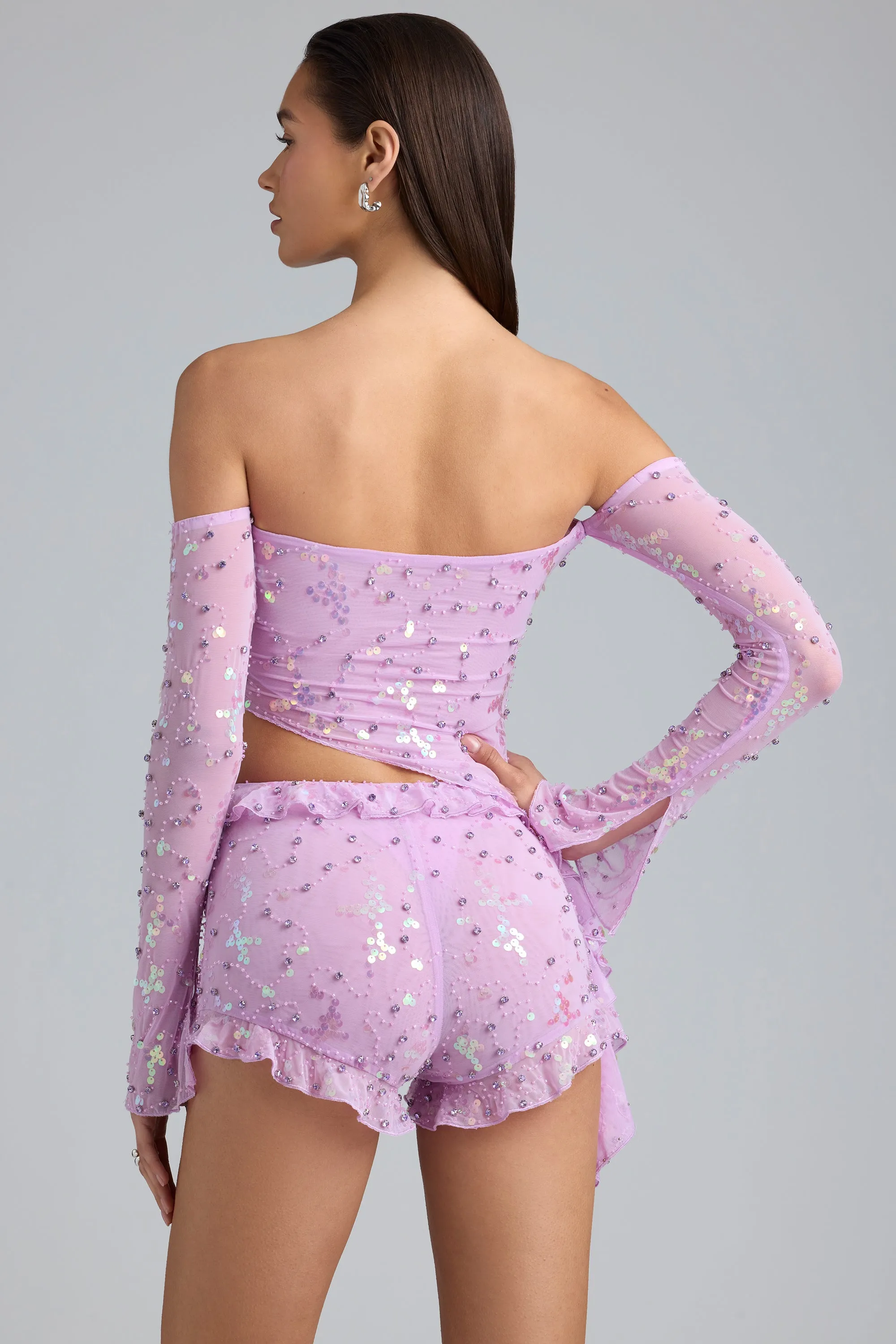 Ruffle Mid-Rise Hot Pant Shorts in Violet Pink long-lasting quality Colorfast Treatment