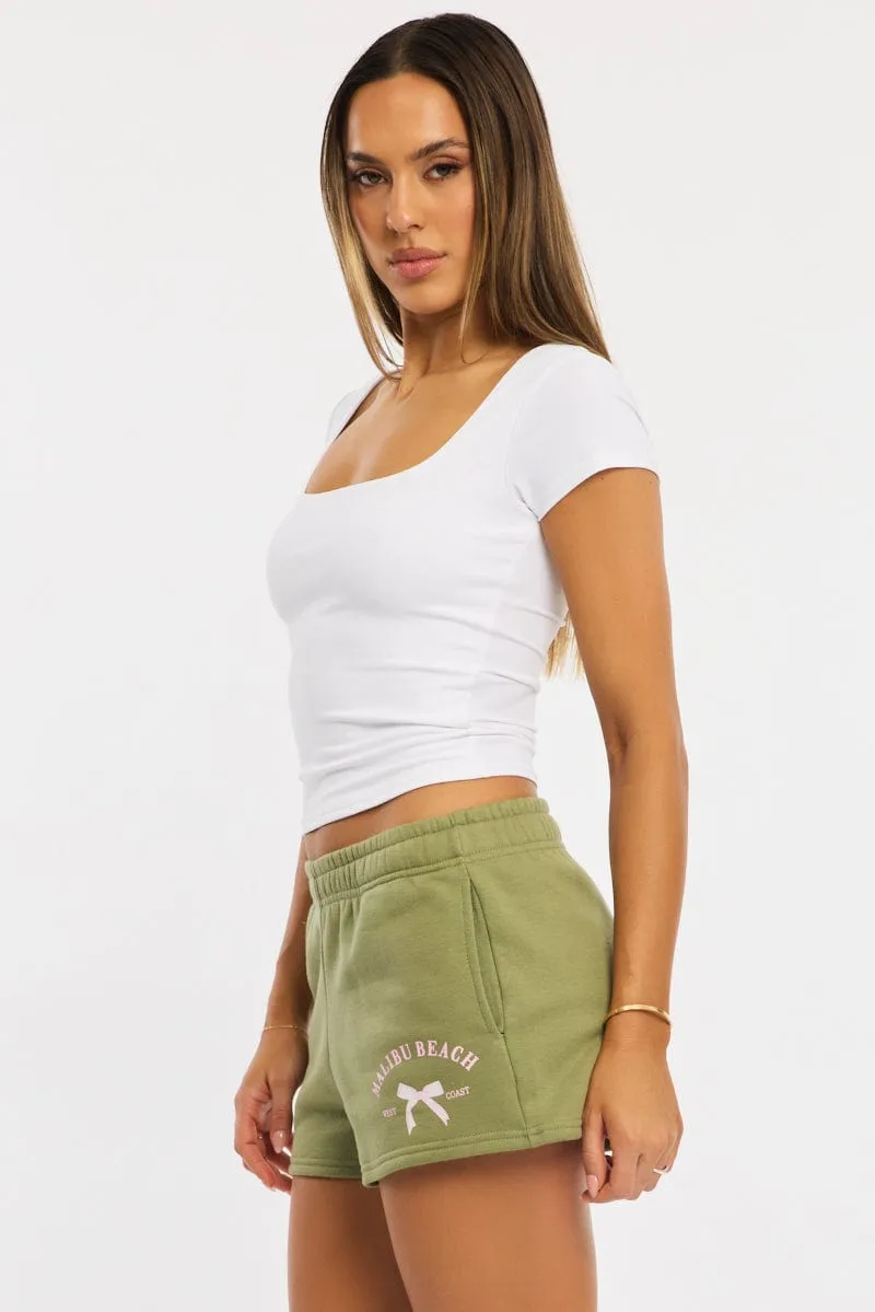 Green Track Short Elasticated Waist Athletic Shorts