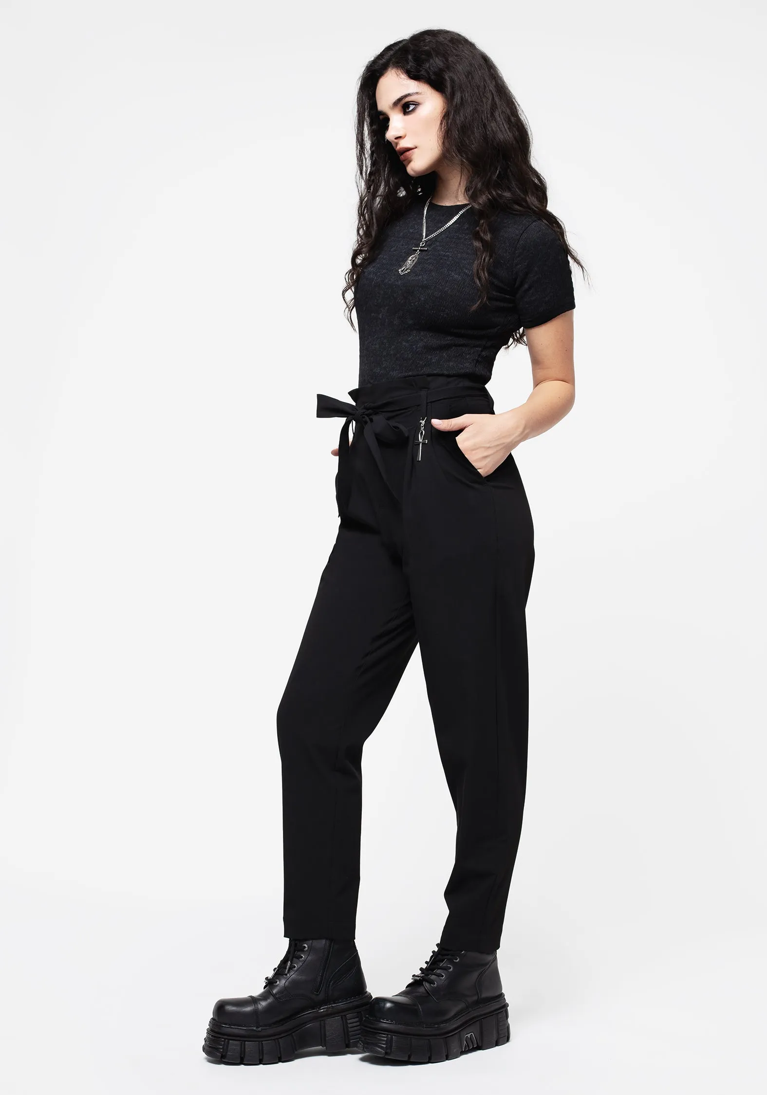 Detachable belt Relaxed Comfort Dinza Tie Waist Tapered Trousers