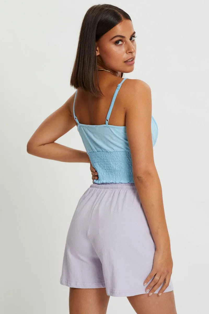 Purple Tie Front Elastic Waist Track Short basketball clothing