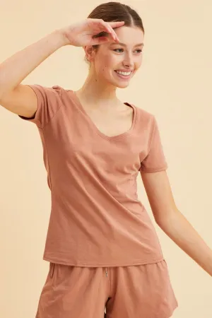 Breathable Lamination Orange V Neck T-Shirt Cotton Regular Fit Cotton