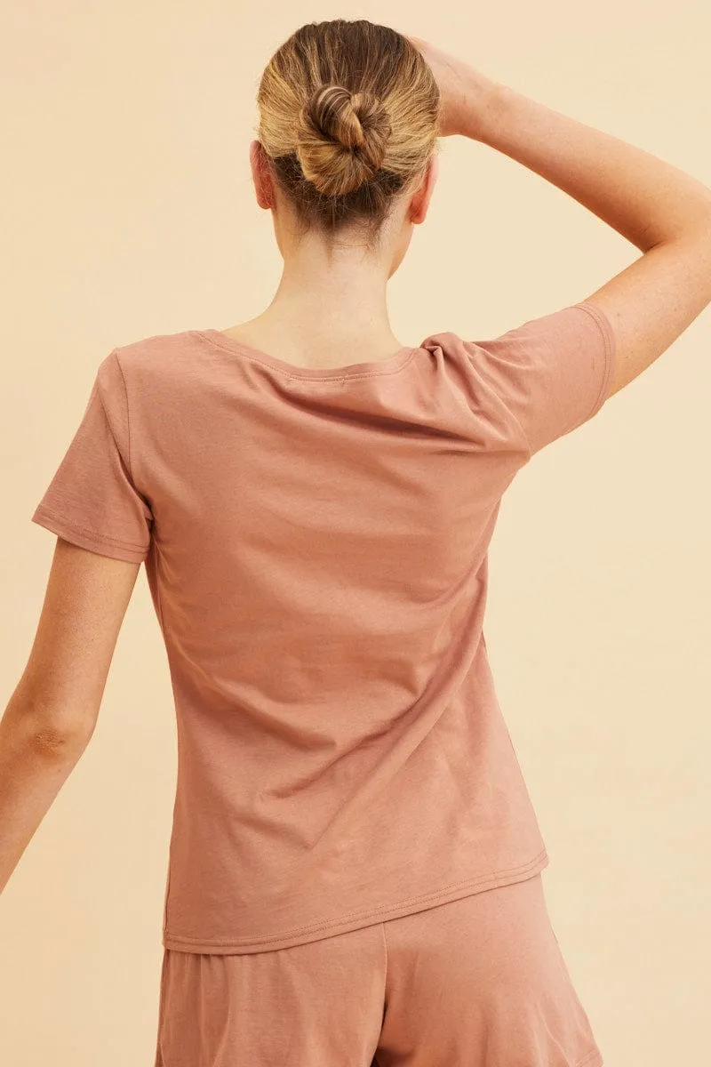Relaxing Wear Orange V Neck T-Shirt Cotton Regular Fit Cotton