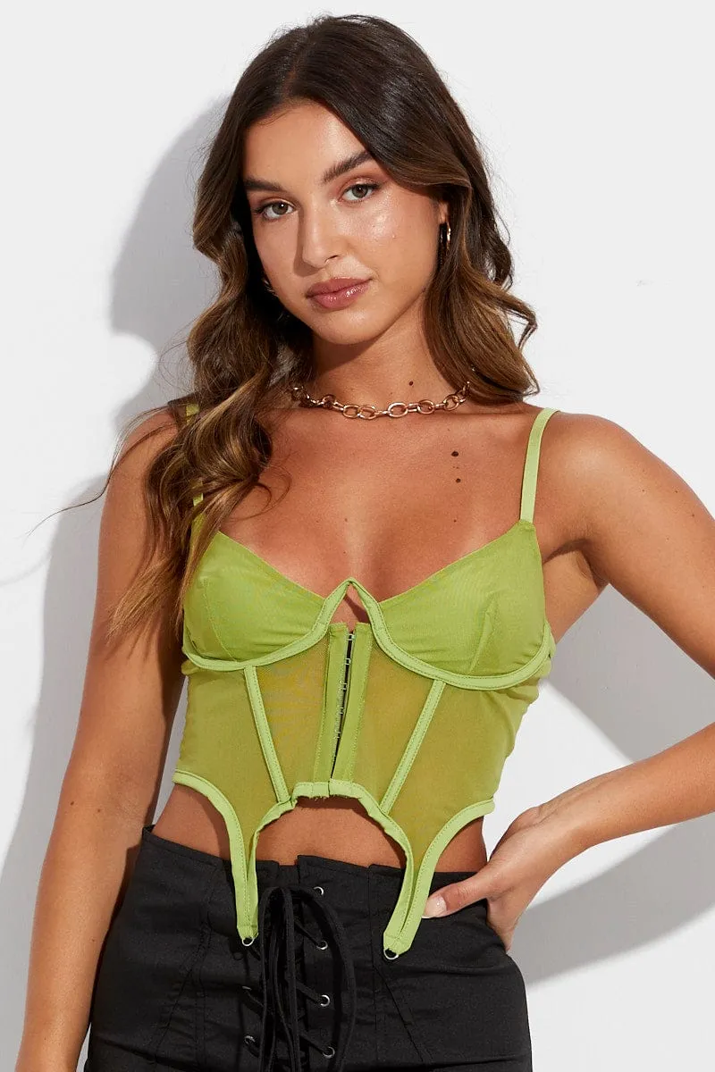 Green Garter Corset Singlet Crop Elegant Top