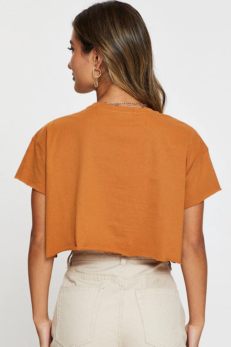 Brown Graphic T-Shirt Crop Chic Cut
