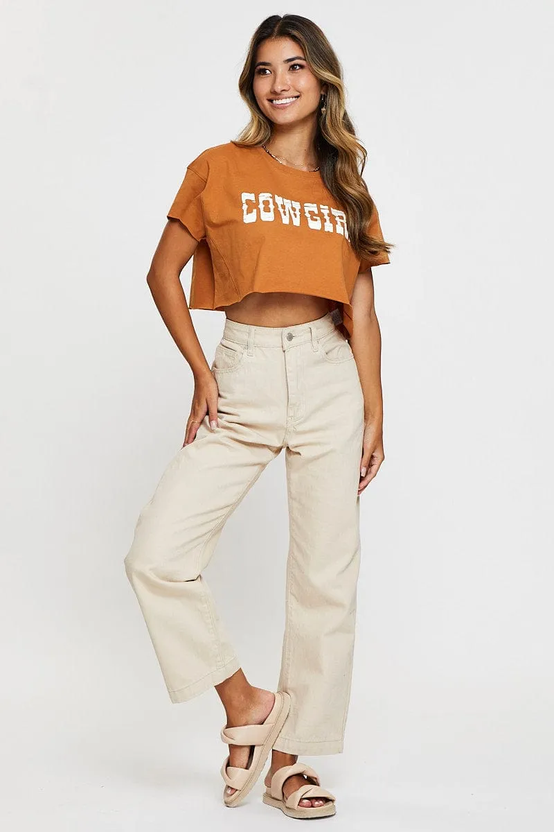 Brown Graphic T-Shirt Crop Trendy Top