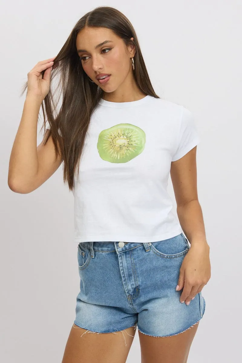 White Graphic Tee Short Sleeve Easygoing Wear