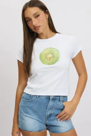 Basic Top White Graphic Tee Short Sleeve