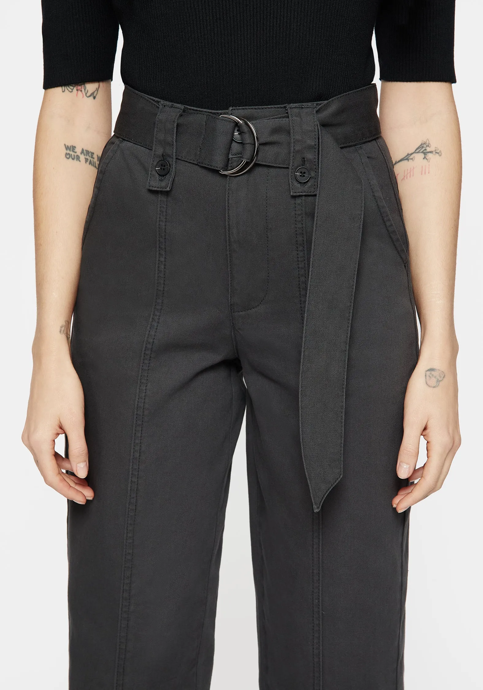 Pinhead Embroidered Belted Balloon Leg Trousers MultiPocketDesign