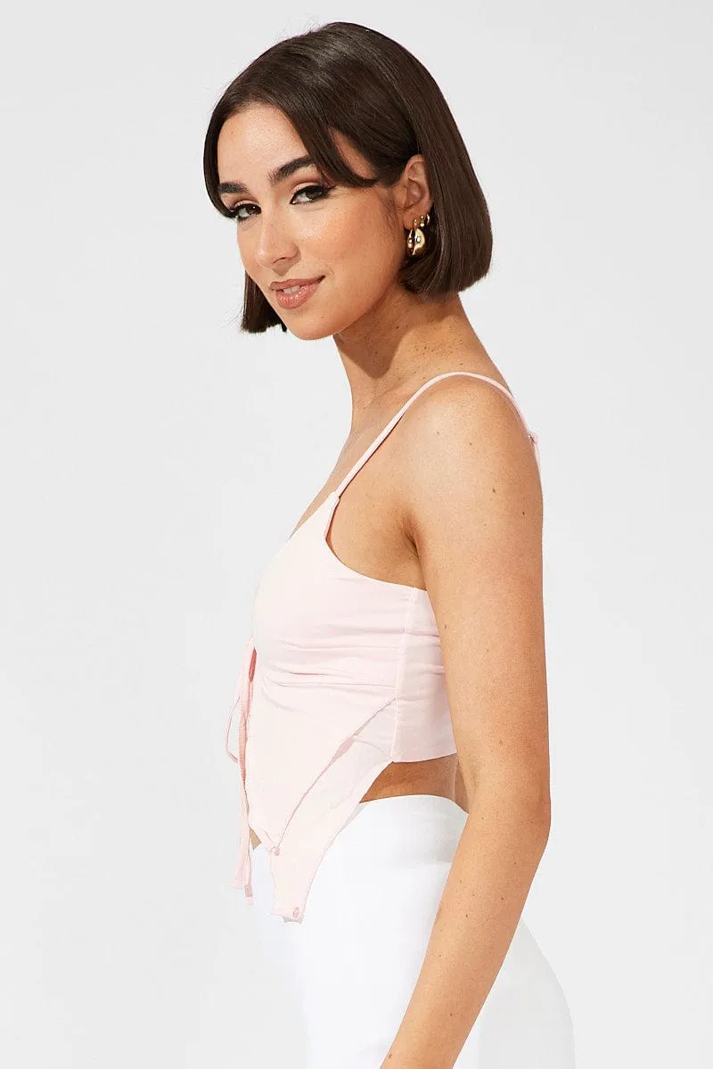 Pink Tie Top Singlet breathable materials CrossBackStructure