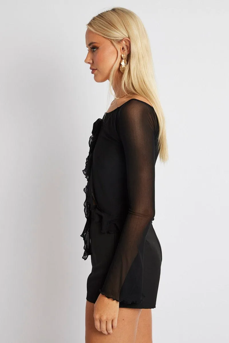 Ventilation Panels Black Off Shoulder Top Long Sleeve