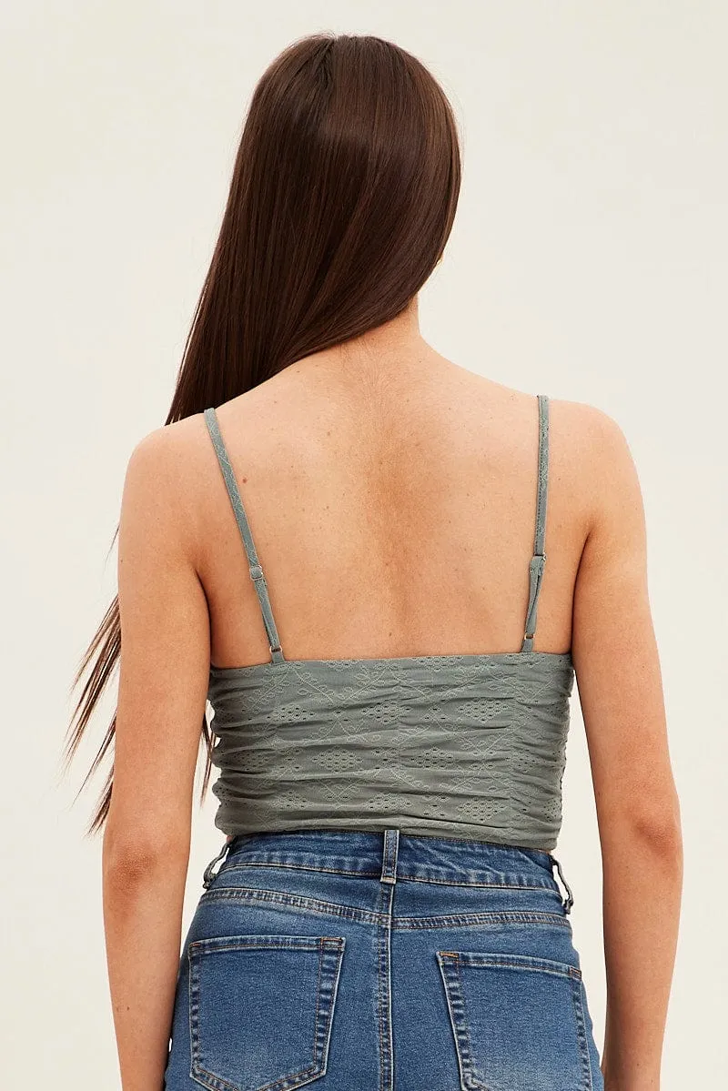 Green Lace Keyhole Rushed Cropped Cami Wide Glow
