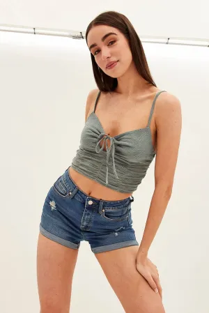 Recycled Polyester ElasticFree Cuffs Green Lace Keyhole Rushed Cropped Cami