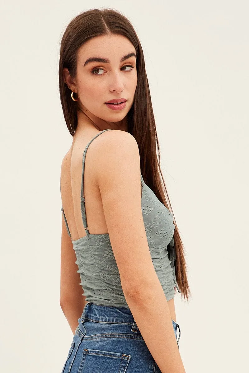 Timeless Blazer Green Lace Keyhole Rushed Cropped Cami