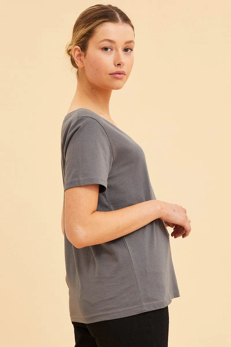 WearResistantHem Grey Relaxed T-Shirt Scoop Neck Short Sleeve