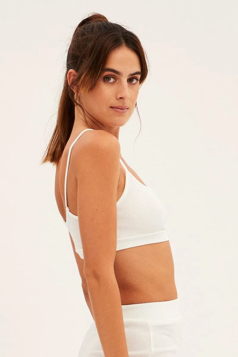 White Singlet Top Sleeveless Pearl Tone