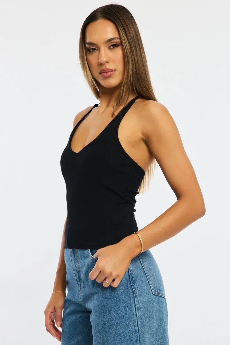 Black V-neck Top Breathable knit Soft Inner Lining