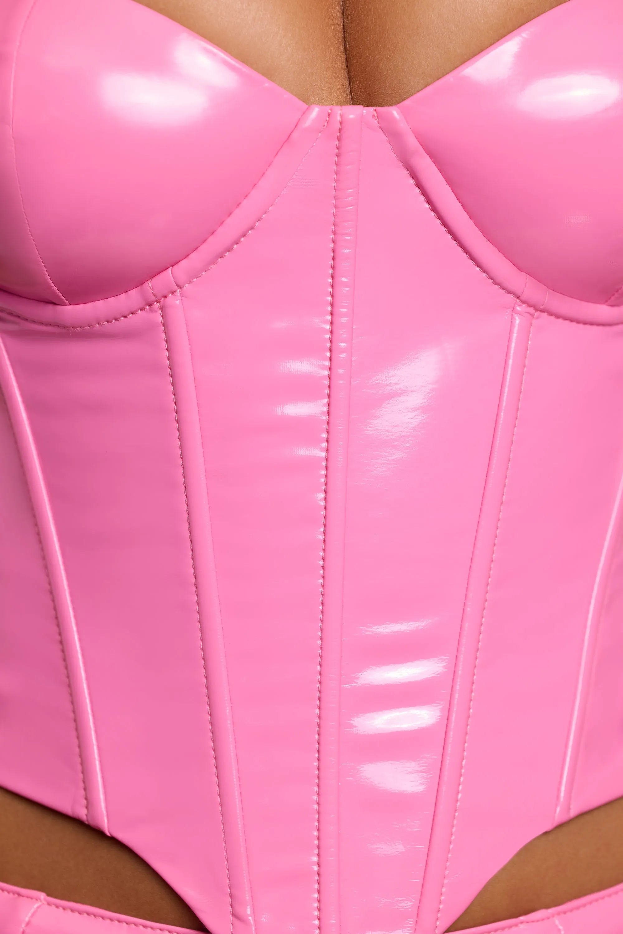 Brave Mode Vinyl Underwired Corset Crop Top in Pink
