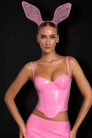 Vinyl Underwired Corset Crop Top in Pink AbrasionResistant Material