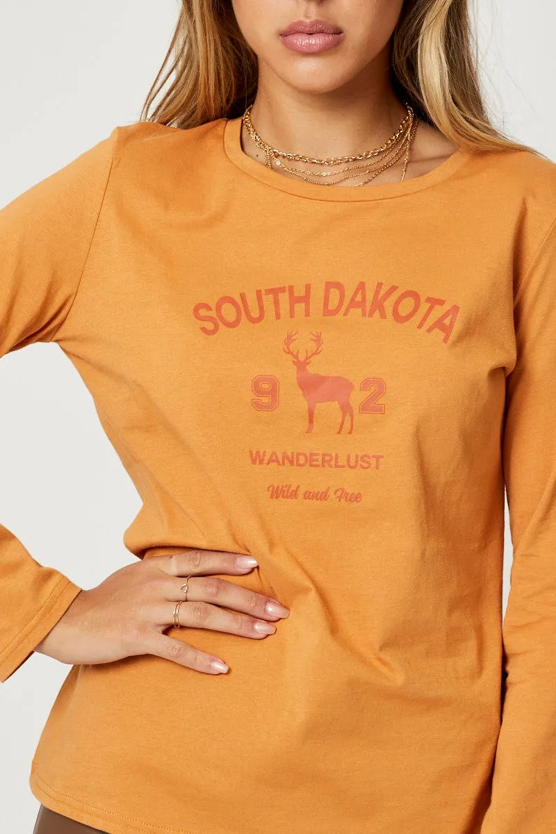 Casual Fashion Icon Fit Yellow T-Shirt Long Sleeve