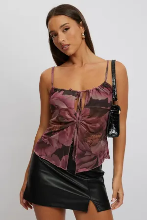 Pink Floral Singlet Top Tie Up Front UVProtection Coating
