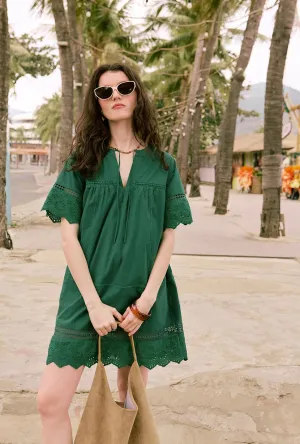 Gwen Cotton Eyelet Dress - Emerald Green Island Vibe