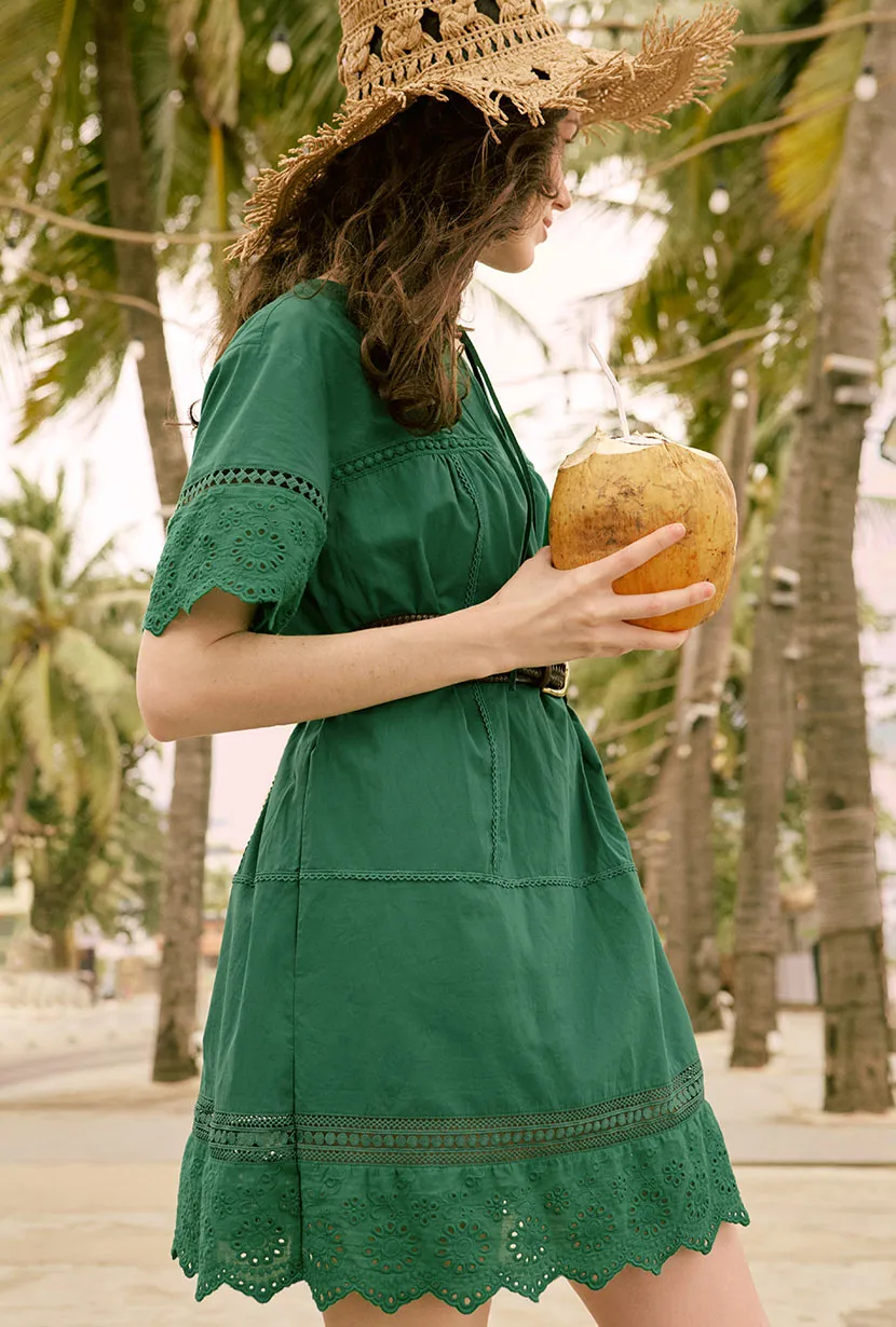 Gwen Cotton Eyelet Dress - Emerald Green CompactFold