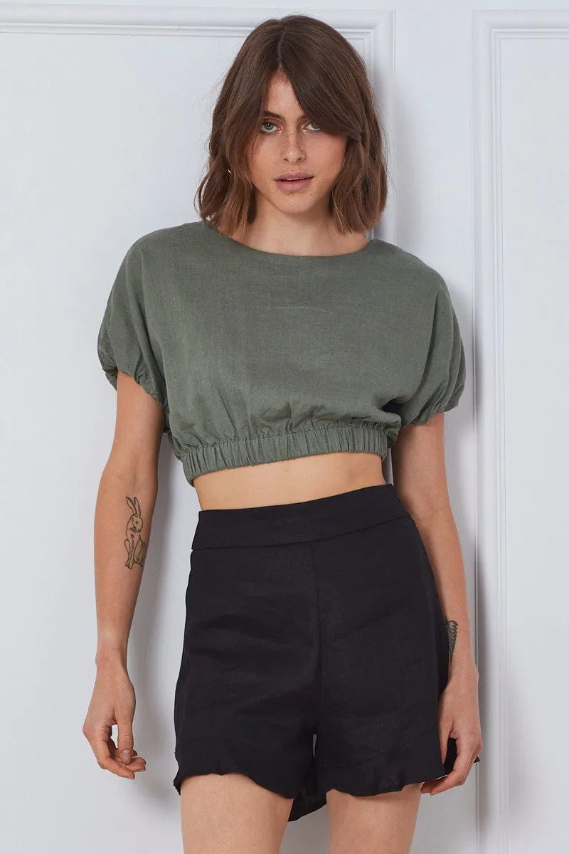 Black High Rise Shorts Linen swim trunks Skinny Fit