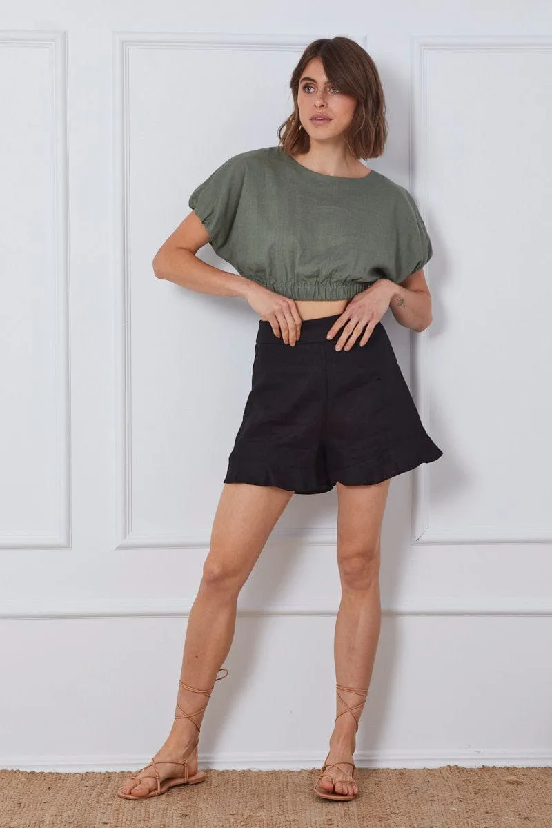 activewear option Black High Rise Shorts Linen
