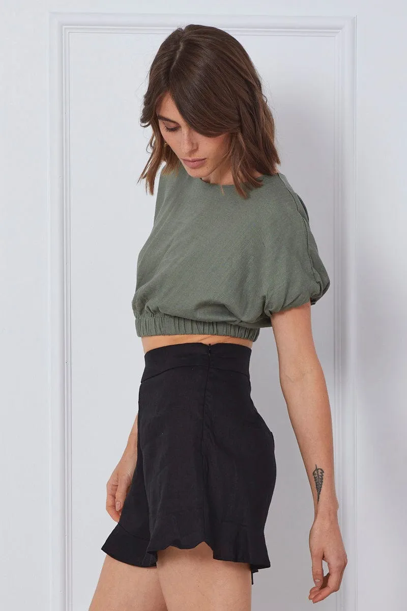 Black High Rise Shorts Linen Camouflage Style Dynamic Flex Zones