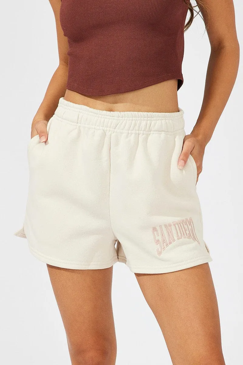 Casual Clothing Beige Track Shorts High Rise