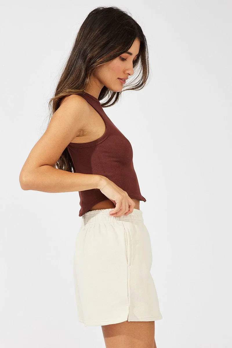 Ultra Soft Waistband Beige Track Shorts High Rise
