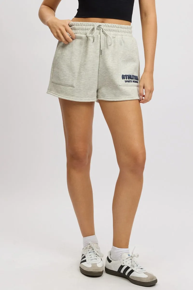 Grey Track Shorts High Rise Elastic Waist Ergonomic Curved Seams UV Protection Fabric