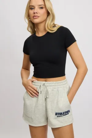 Wind Resistant Material Grey Track Shorts High Rise Elastic Waist